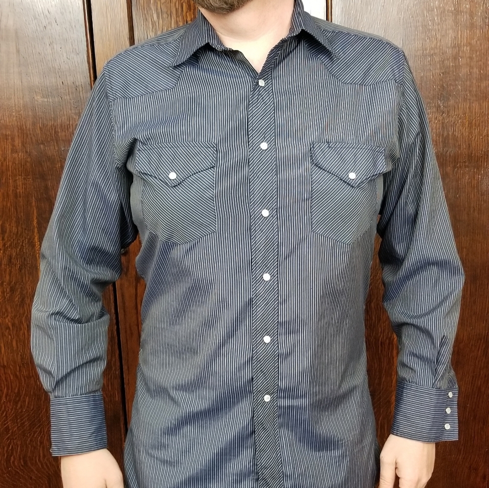 Navy Blue and Gray Striped Western Wear Mens Shirt